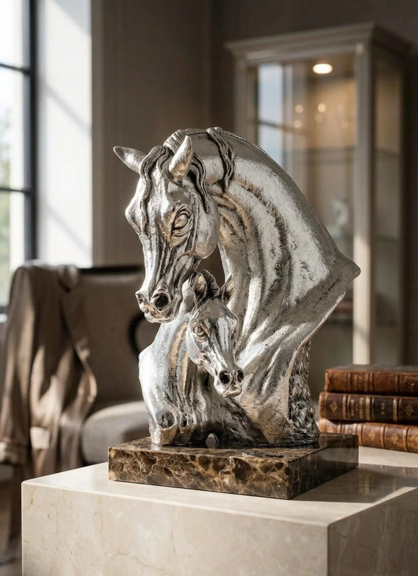 Silver Mare with Foal Bust