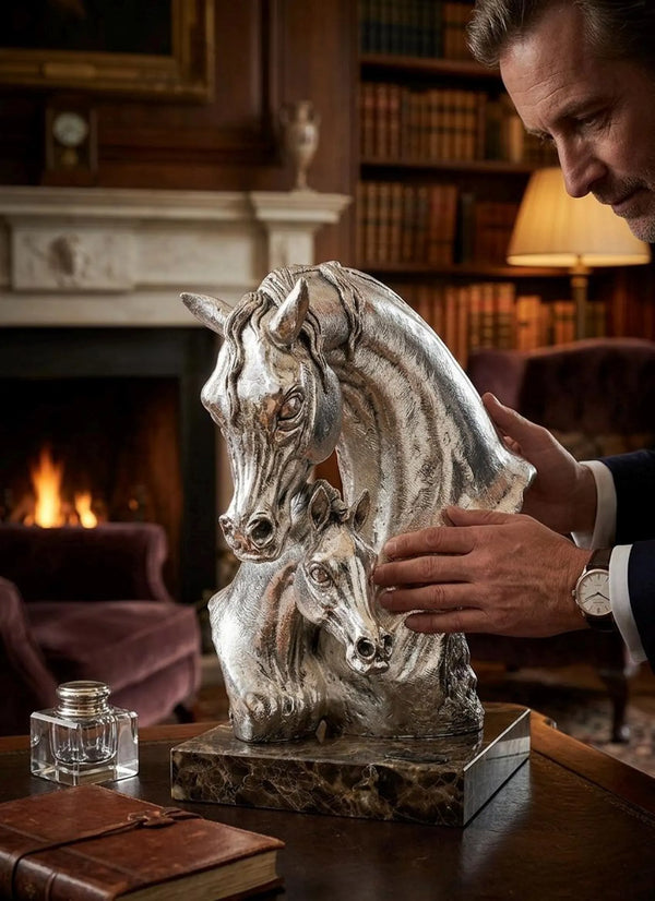 Silver Mare with Foal Bust