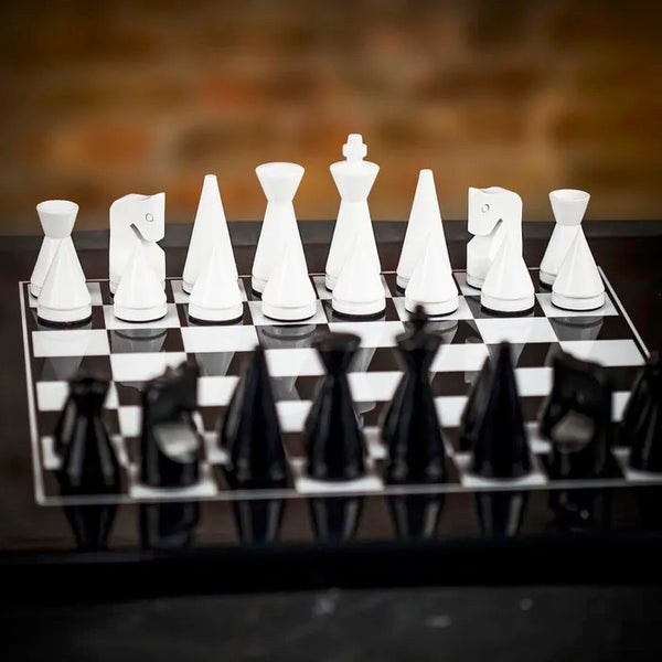 Modern Black and White Chess Set Medium