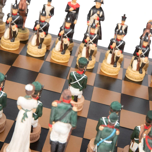 Napoleon in Russia Hand painted Chess Set with Leatherette Chessboard