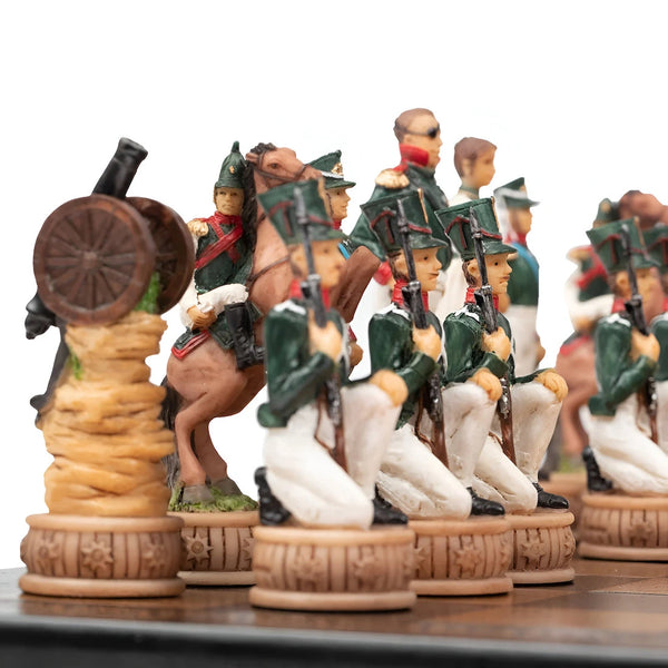 Napoleon in Russia Hand painted Chess Set with Leatherette Chessboard