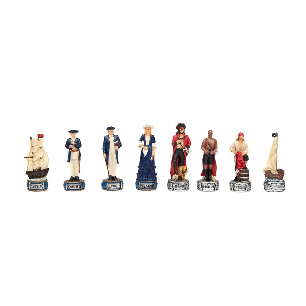 Pirates Set Hand Painted Resin Chess Pieces + Leatherette Chess Board