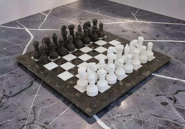Grey and White Marble Chess Set
