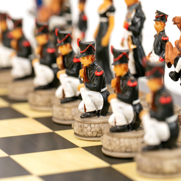 Hand painted Chess Set Waterloo Battle+Wooden Ebony Style Chessboard