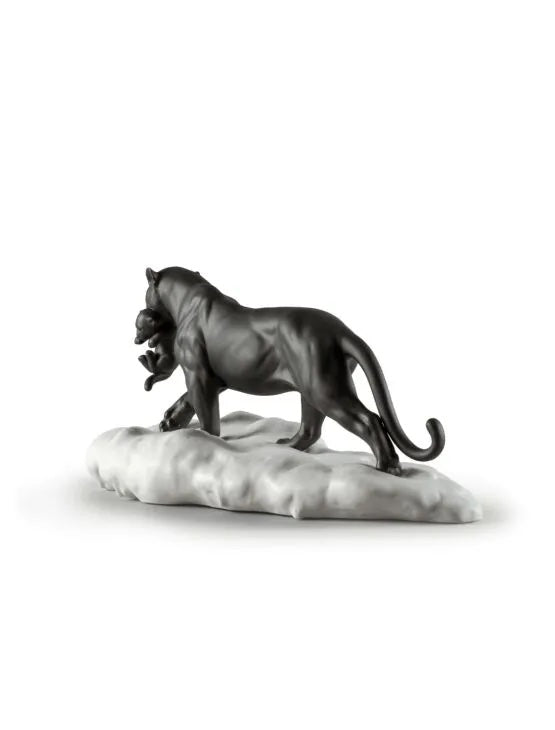 Black Panther with Cub Figurine
