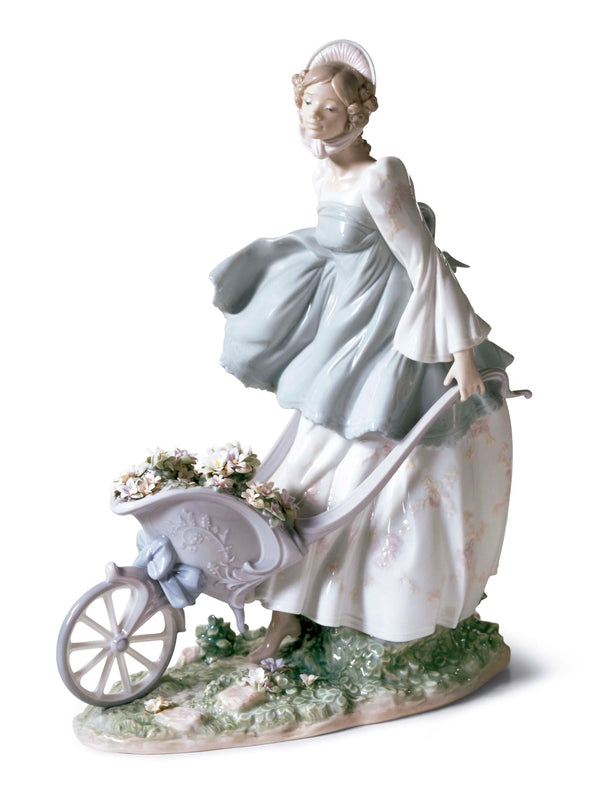 Girl Wheeling Flowers