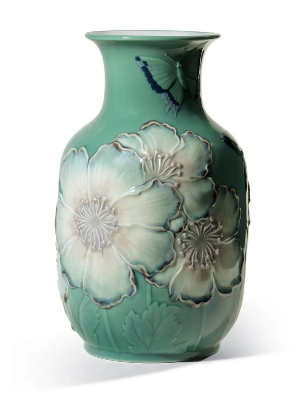 Poppy Flowers Tall Vase Green
