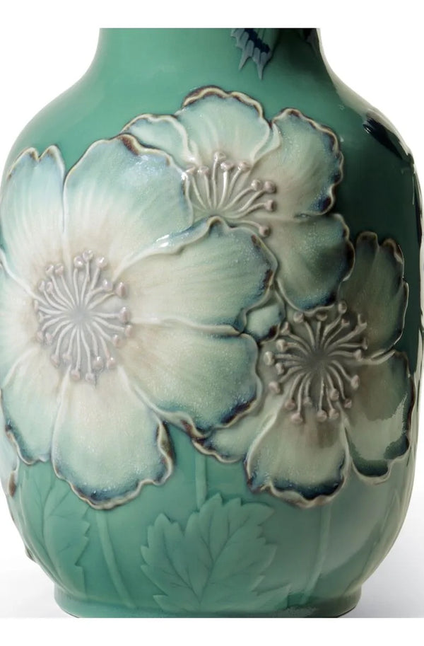 Poppy Flowers Tall Vase Green