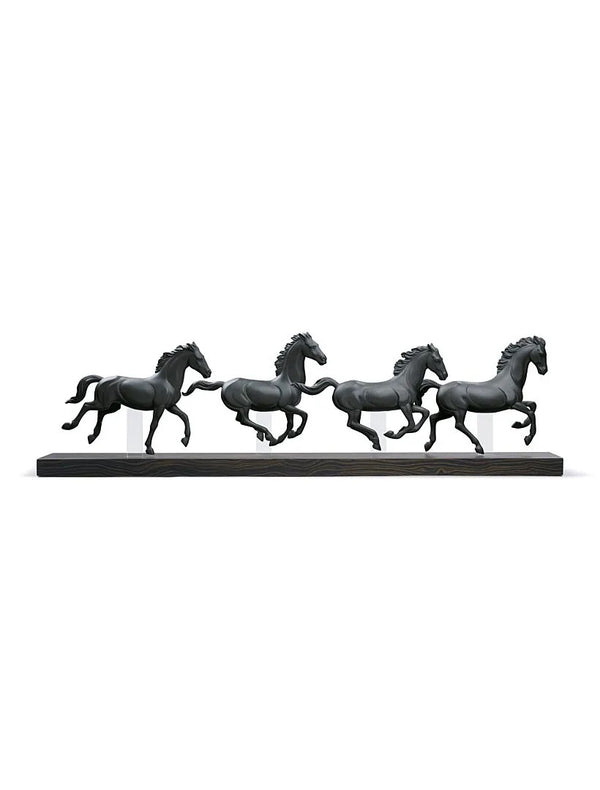 Galloping Herd Horses Black